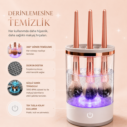 Işıltı Otomatik Makyaj Fırçası Temizleme Cihazı | Tek Tuşla Profesyonel Bakım